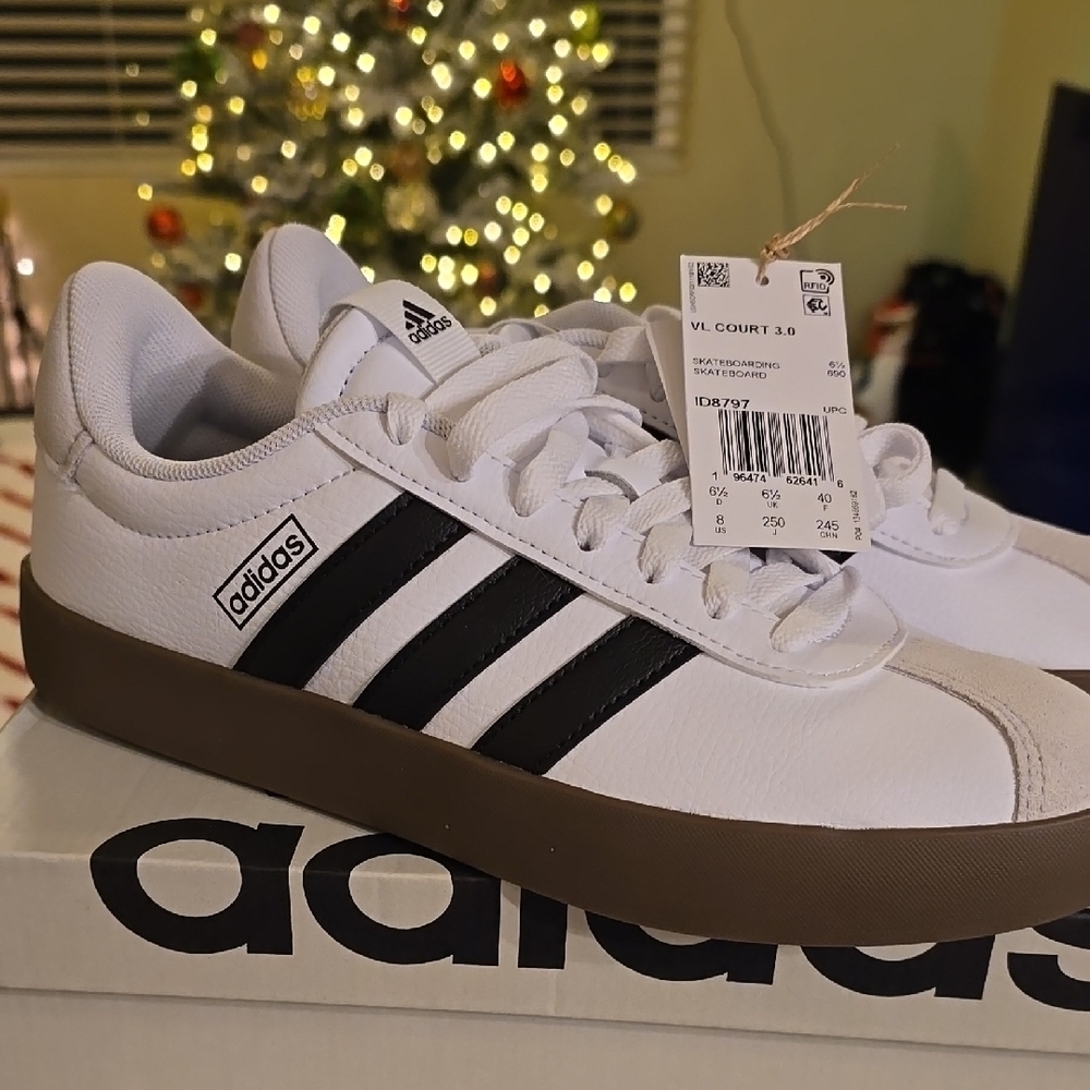 Adidas Men's White and Black VL Court 2.0 Shoes Mens Size 6 Or Womens 8